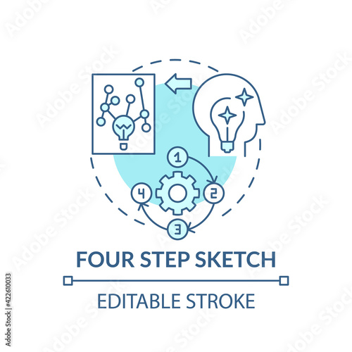 Four step sketch blue concept icon. Creative thinking. Strategy for making decisions. Problem solving idea thin line illustration. Vector isolated outline RGB color drawing. Editable stroke