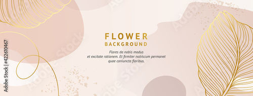 Minimal abstract modern background with golden leaves, colored shapes and textures. Trendy vector illustration for cover, invitation, banner, poster, flyer, wedding backgrounds, social media wallpaper