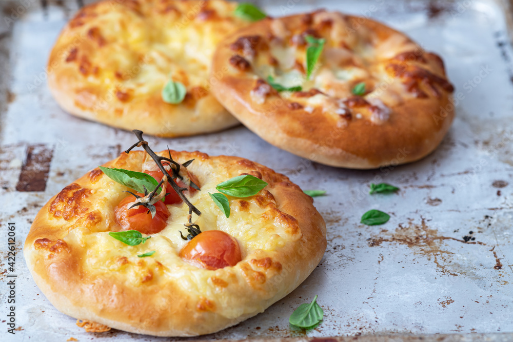 Georgian khachapuri imeruli - Georgian traditional cuisine Georgian khachapuri imeruli - Georgian traditional cuisine