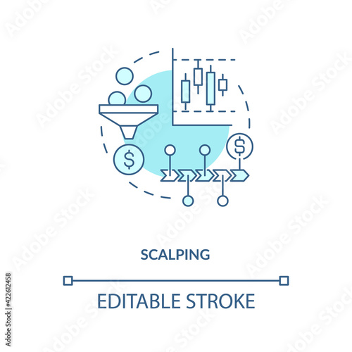 Scalping concept icon. Stock trading strategy idea thin line illustration. Prompt transactions. Micro-trading. Market fluctuations. Vector isolated outline RGB color drawing. Editable stroke