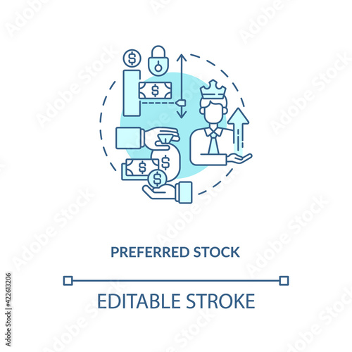 Preferred stock concept icon. Stock type idea thin line illustration. Preferreds. Fixed dividend payout. Ownership stake in corporation. Vector isolated outline RGB color drawing. Editable stroke