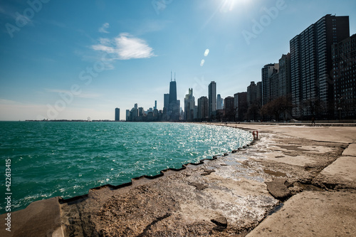 city skyline at sunset