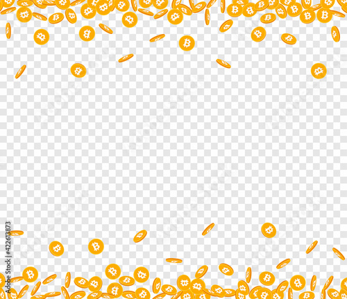 Background with 3d orange Bitcoin coins.