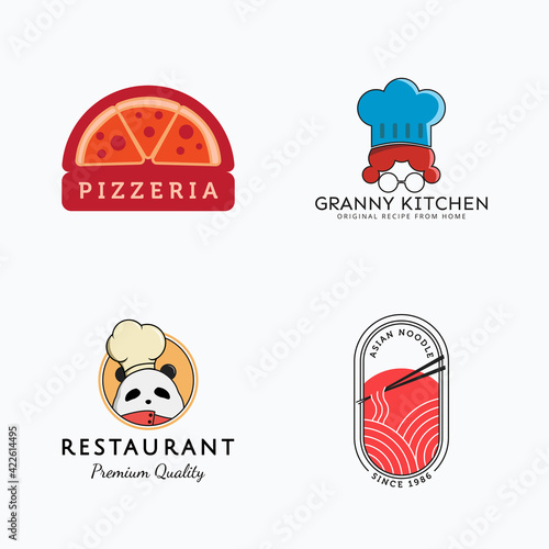 Set of colorful restaurant and chef logo vector illustration design