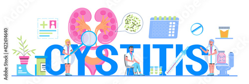 Urarthritis, ureteroscopy concept vector for medical website. Urologist, nephritis illustration. Tiny doctor treats kidneys. Pyelonephritis and kidney stones diseases.