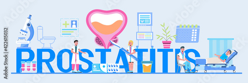 Prostatitis concept vector for medical website, blog, app, header. Treatment of the prostate in the clinic, surgically. Prostate cancer