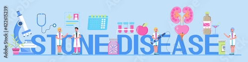 Urarthritis, ureteroscopy concept vector for medical website. Urologist, nephritis illustration. Tiny doctor treats kidneys. Pyelonephritis and kidney stones diseases.