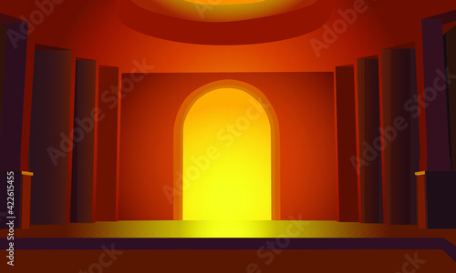 vector 3d illustration of the interior with the image of the hall in yellow-orange tones