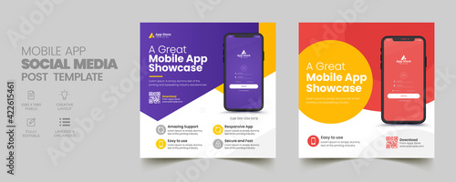 Mobile app promotion social media post banner template