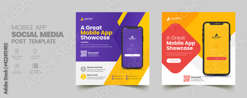 Mobile app promotion social media post banner template