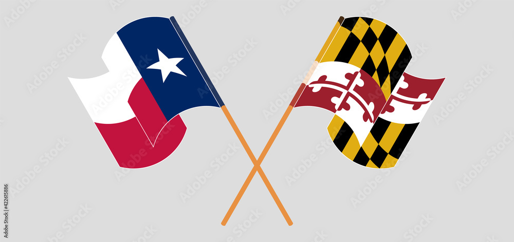 Crossed and waving flags of the State of Texas and the State of Maryland Crossed and waving flags of the State of Texas and the State of Maryland