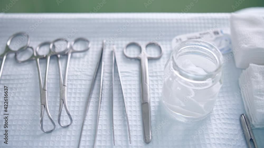 Surgical medical instruments on the table Surgical medical instruments on the table