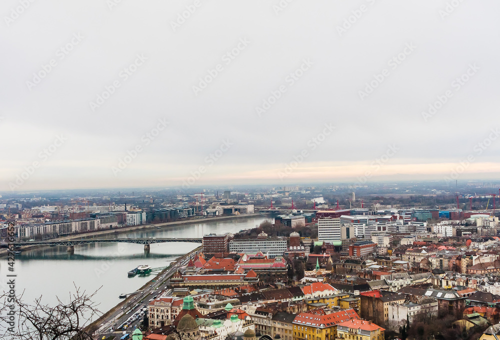 Panoramic view of the city of Budapest and the Danube from Gellert hill