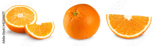 collection of cut of orange isolated on white background. healthy food. clipping path