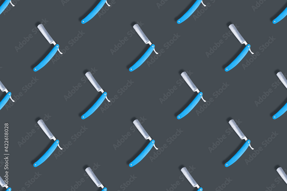Straight razor seamless pattern. Background on the theme of a hairdressing salon. Straight razor seamless pattern. Background on the theme of a hairdressing salon.
