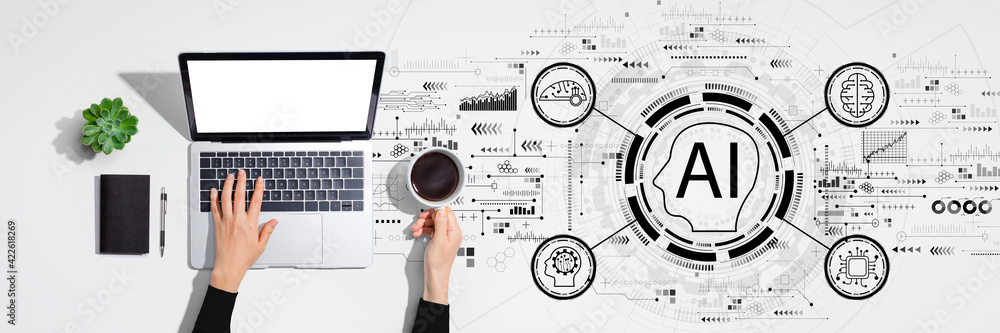 AI concept with person using laptop computer AI concept with person using laptop computer