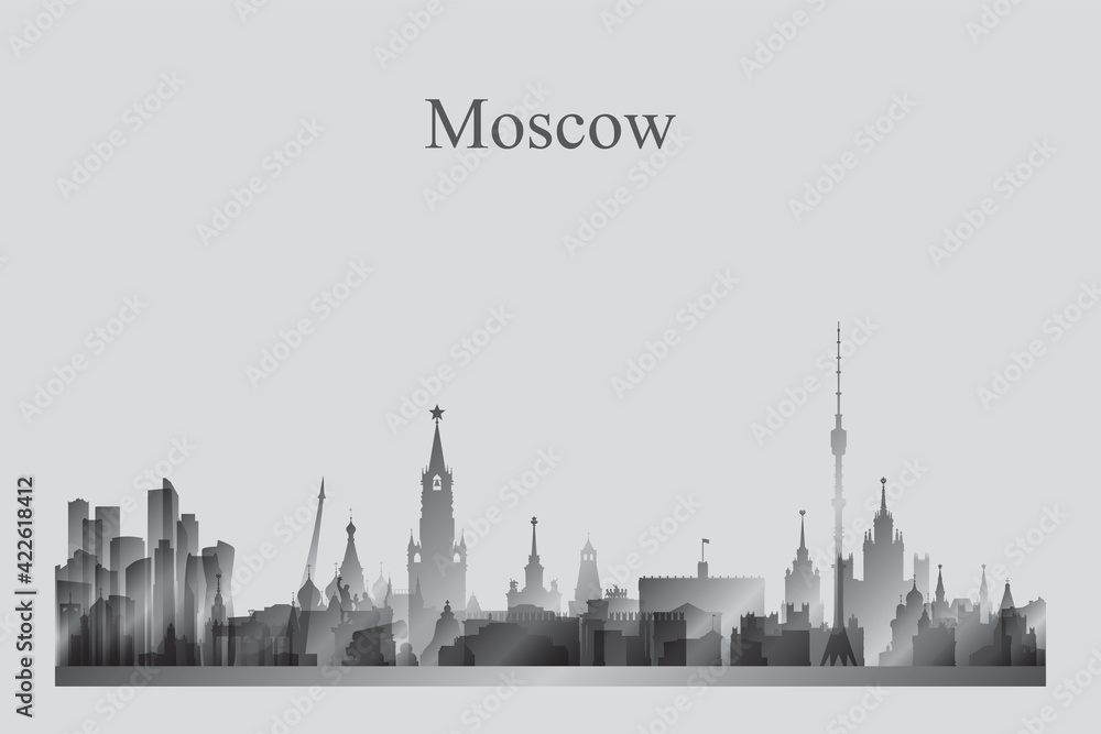 Moscow city skyline silhouette in a grayscale