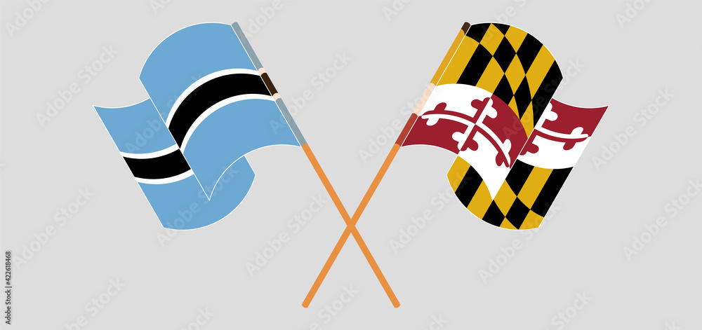 Crossed and waving flags of Botswana and the State of Maryland