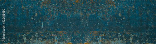 Grunge blue orange rustic abstract weathered rusty stone metal steel rust texture background panorama banner long (complementary colors)