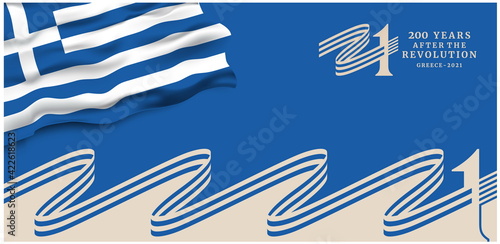 Greece National Day 2021. Translation in English: 200 Years After the Revolution. Abstract design, useful for national holidays poster, shopping template, banner and more. Vector illustration.