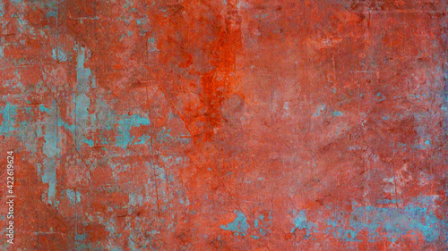 Abstract colorful red blue orange colored painted rustic grunge paper concrete stone texture background ( complementary colors ) 