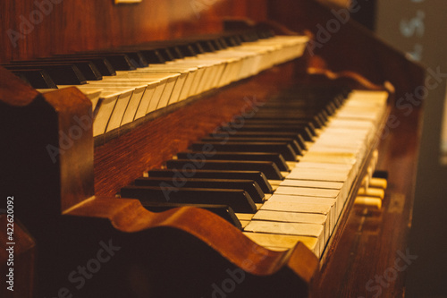 Old vintage piano or organ located in a cathedral of Argentina