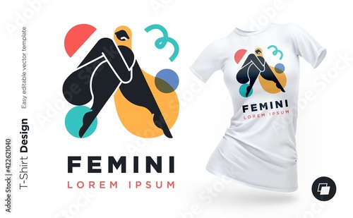 Beautiful modern woman geometric silhouette illustration with with abstract shapes. Print for clothes, posters or souvenirs