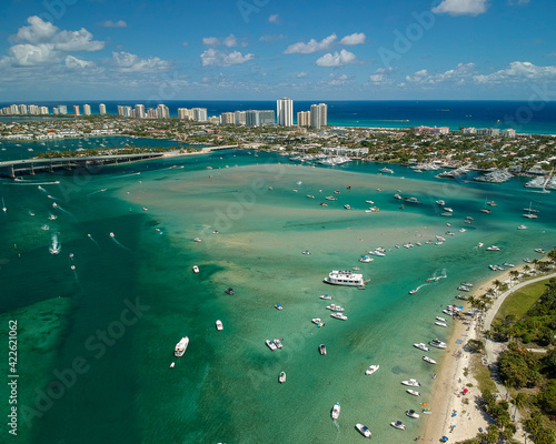 фотографія Peanut Island drone photography of boats at the sandbar and Singer Island near W