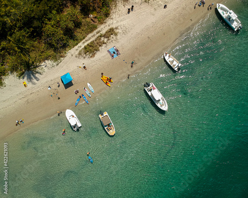 Vászonkép Peanut Island drone photography of boats at the sandbar and Singer Island near W