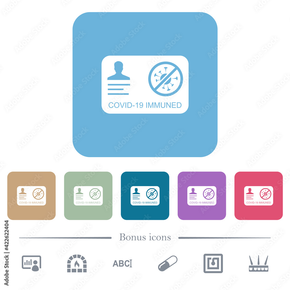 Covid 19 immuned flat icons on color rounded square backgrounds Covid 19 immuned flat icons on color rounded square backgrounds