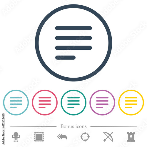 Text align justify last row left flat color icons in round outlines