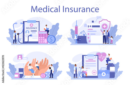 Health insurance concept set. Idea of security and protection of person