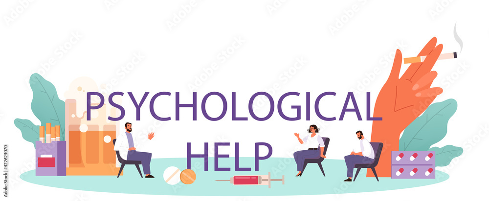 Fototapeta premium Psychological help typographic header. Professional narcologist medical