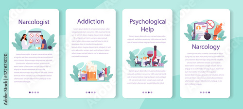 Narcologist mobile application banner set. Professional medical specialist.