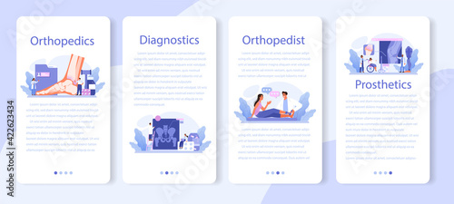 Orthopedics doctor mobile application banner set. Idea of joint