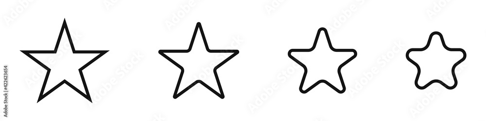 Obraz premium Set of stars with different shaped corners isolated on white background. Vector illustration