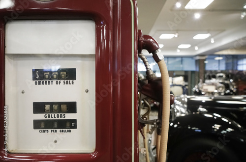 gas pump.  American multinational energy corporation, headquartered in San Ramon, CA, vintage. exhibition of equipment by Vadim Zadorozhny. MOSCOW, RUSSIA