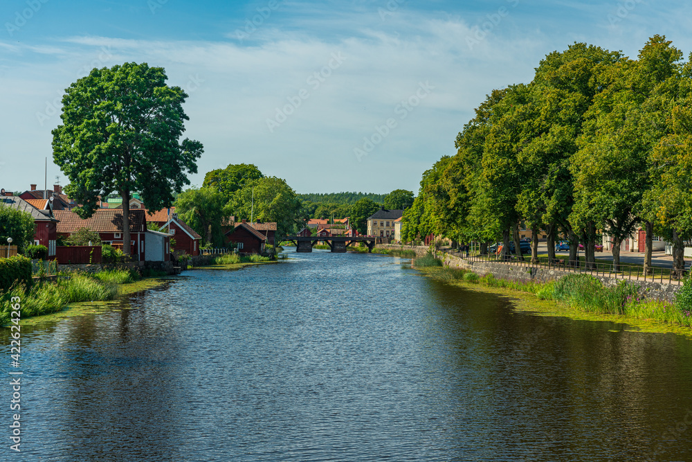 Summer view of the old and idyllic town of Arboga in Sweden