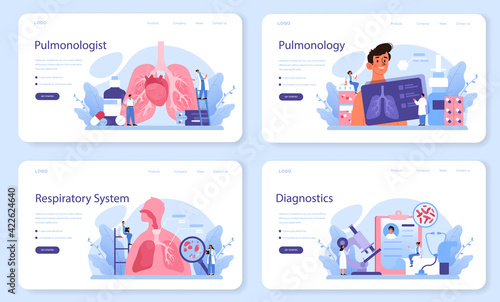 Pulmonologist web banner or landing page set. Idea of health
