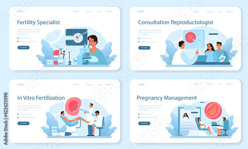 Reproductologist and reproductive health web banner or landing page set