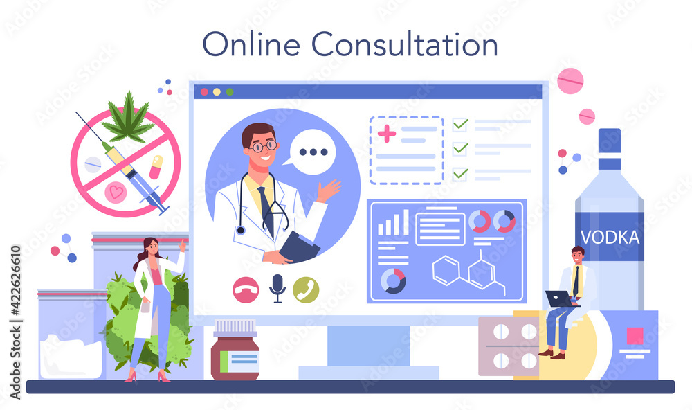 Addiction online service or platform. Idea of medical treatment Addiction online service or platform. Idea of medical treatment