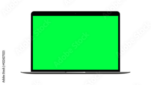 Macbook Laptop  Blank Vector Mockup with Green chromakey screen. Vector illustration