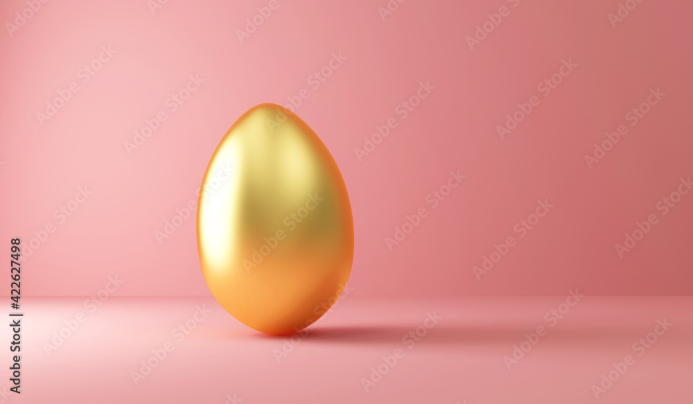 Happy Easter Concept Big Golden Egg on Pink Studio Background