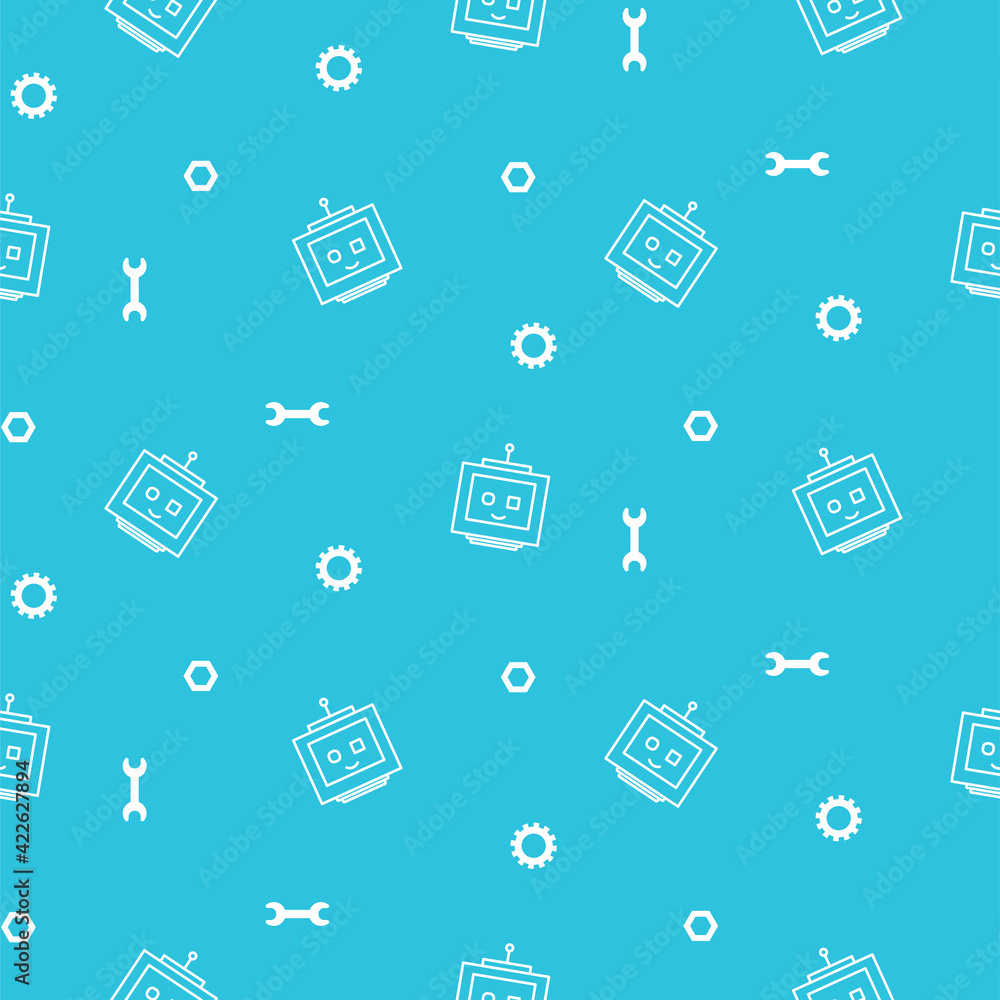 Robots and wrench seamless blue technical pattern. Robots and wrench seamless blue technical pattern.