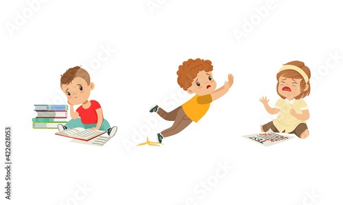 Frustrated Kids Experiencing Their Failures and Mistakes Vector Set