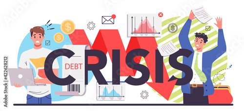 Financiall crisis typographic header. Bankruptcy with falling down profit graph