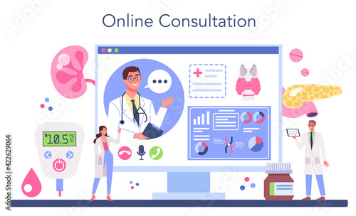 Endocrinologist online service or platform. Thyroid gland examination