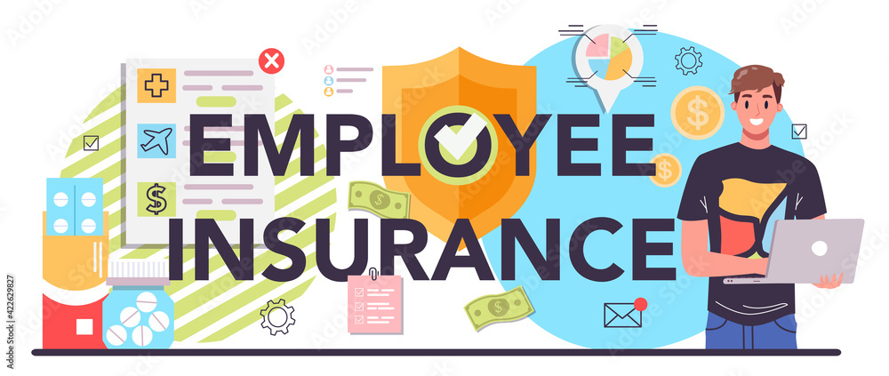 Employee insurance typographic header. Compensation supplementing employee