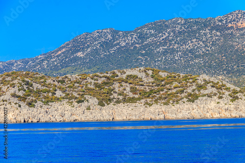 View of the Taurus mountains and the Mediterranean sea near Demre, Antalya province in Turkey