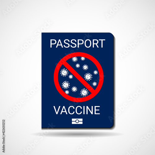 Vaccine Passport. Id passport of vaccine from corona virus. Covid-19 crisis. Sars 2019-nCoV, Covid-19 pandemic end. Vector illustration